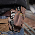 Men's genuine leather waist phone bag with keychain