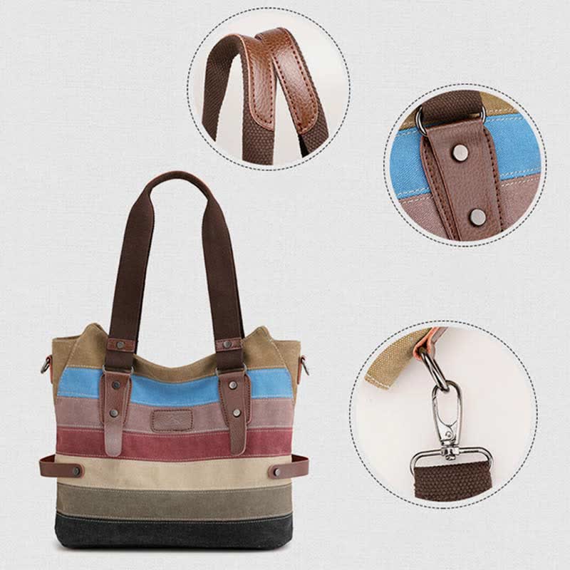 Multifunction Color Block Canvas Tote Bag | Hobo Shoulder Bag & Crossbody Purse