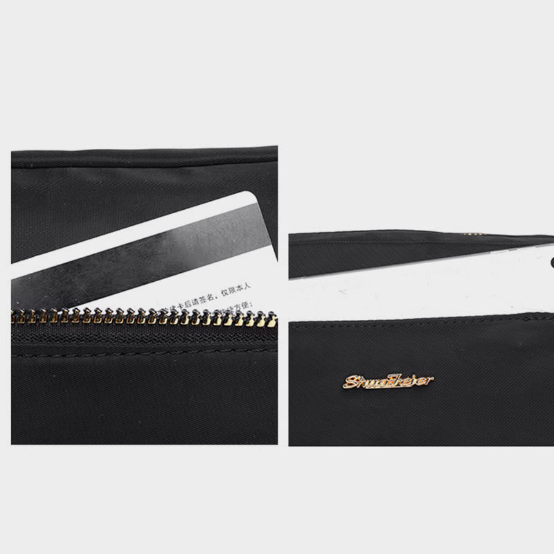 Waterproof nylon crossbody bag interior patch pocket and lining details