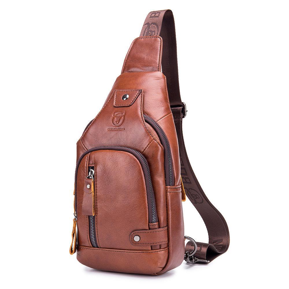 Men's USB charging genuine leather sling bag