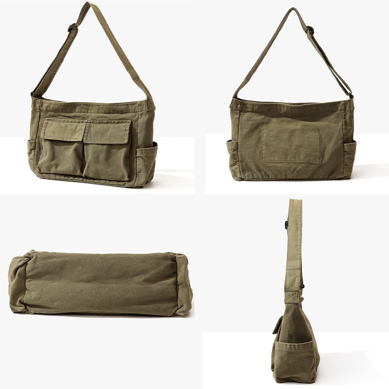 Multi - Pocket Canvas Crossbody Bag for Women | Retro Lightweight Shoulder Bag
