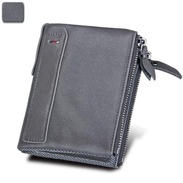 Men’s Genuine Leather RFID Wallet – Multi - Card & Coin Pockets, Zipper & Buckle Closure