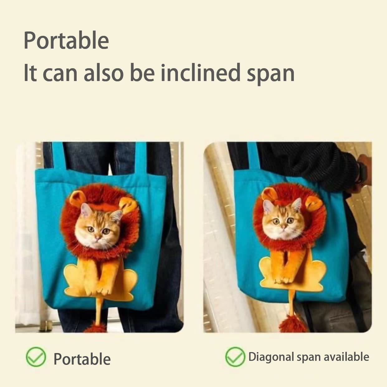 Pet Carrier for Small Animals - Travel Canvas Shoulder Bag with Cute Lion Design