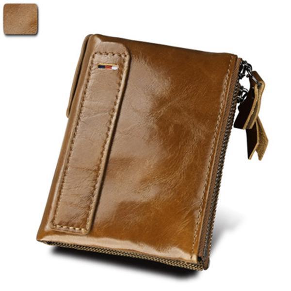 Men’s Genuine Leather RFID Wallet – Multi - Card & Coin Pockets, Zipper & Buckle Closure