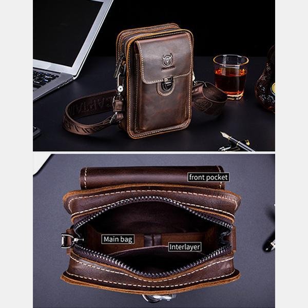 Men's genuine leather waist and messenger bag