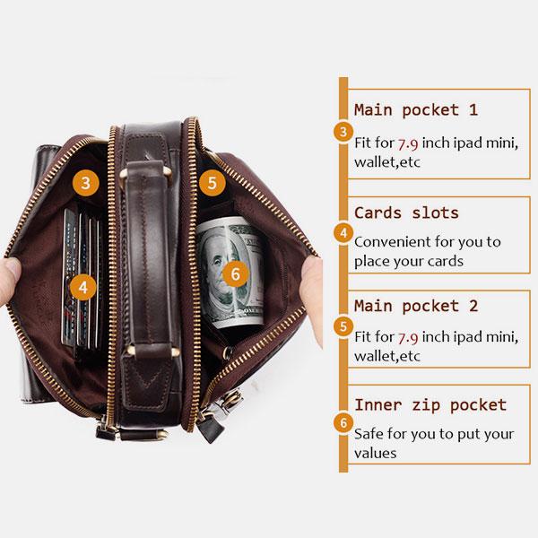 Men's vintage genuine leather crossbody bag