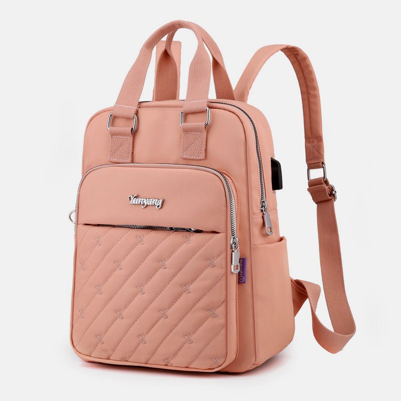 Women's lightweight embroidered backpack with USB port