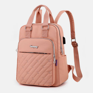 Women's lightweight embroidered backpack with USB port