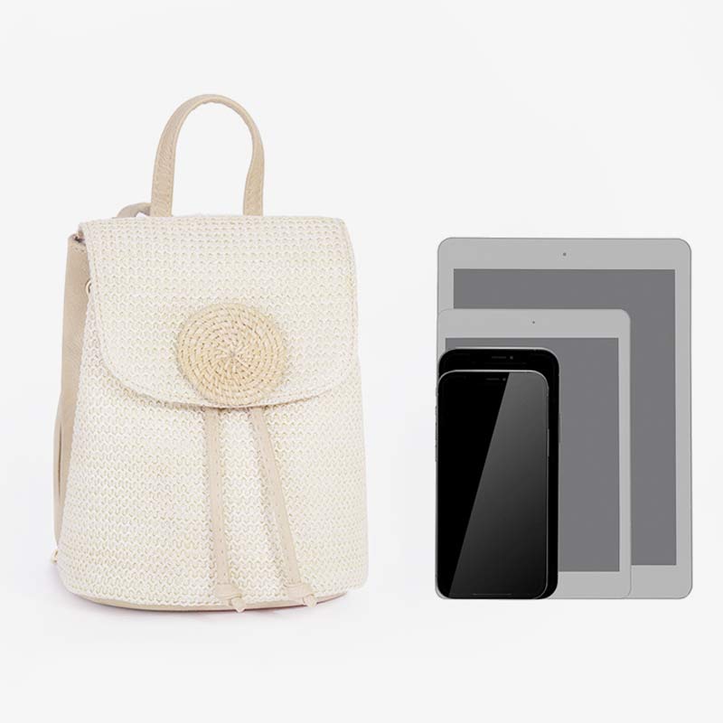 Women’s Straw Backpack – Summer Beach Woven Drawstring Handbag