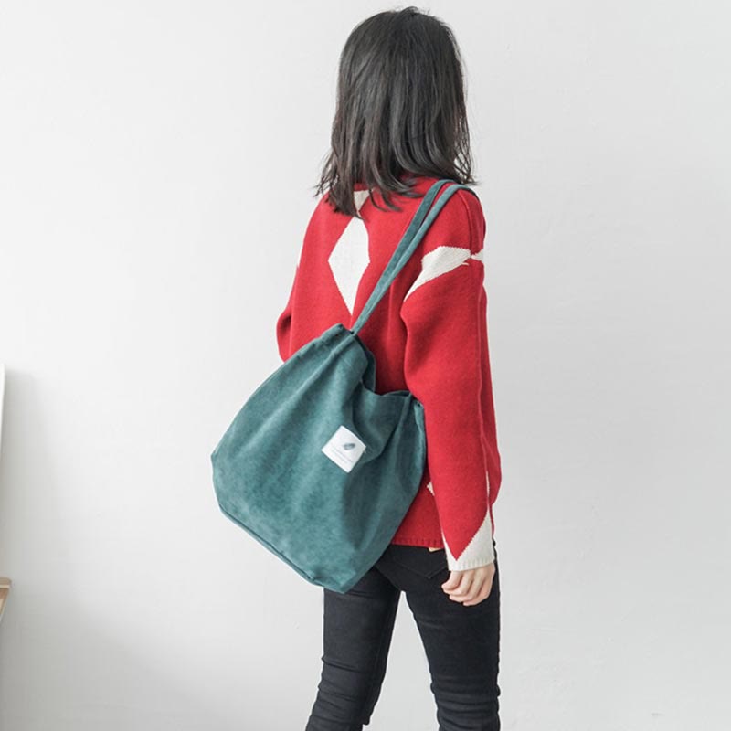Corduroy Tote Bag for Women – Large Capacity School Shoulder Bag with Magnetic Closure