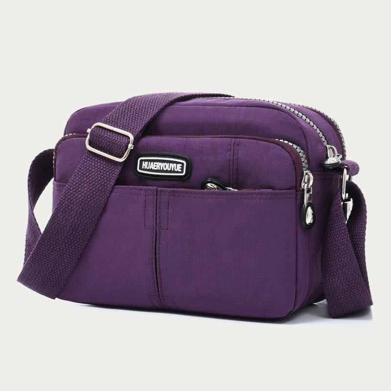Purple waterproof three-layer nylon crossbody bag for women