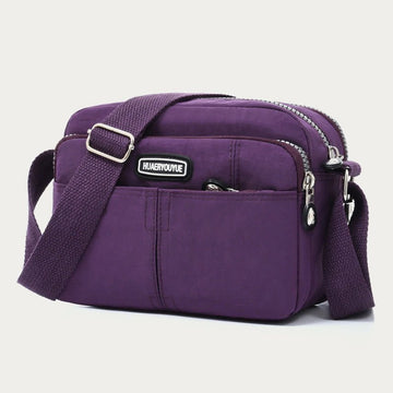 Purple waterproof three-layer nylon crossbody bag for women