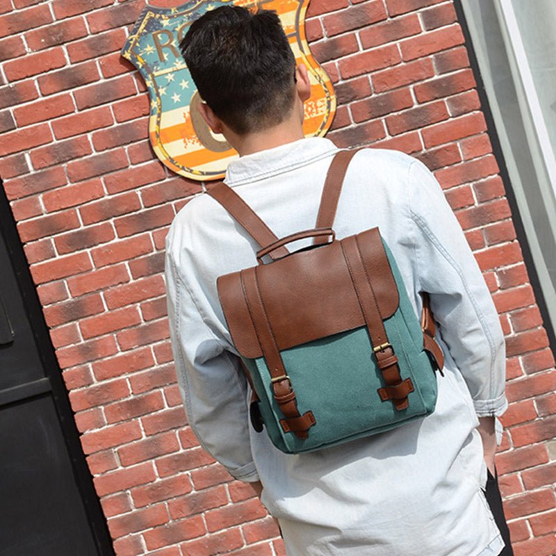 Vintage Leather Canvas Backpack for Men & Women – Travel Daypack, Unisex Rucksack