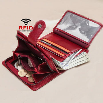 Women's genuine leather RFID trifold wallet