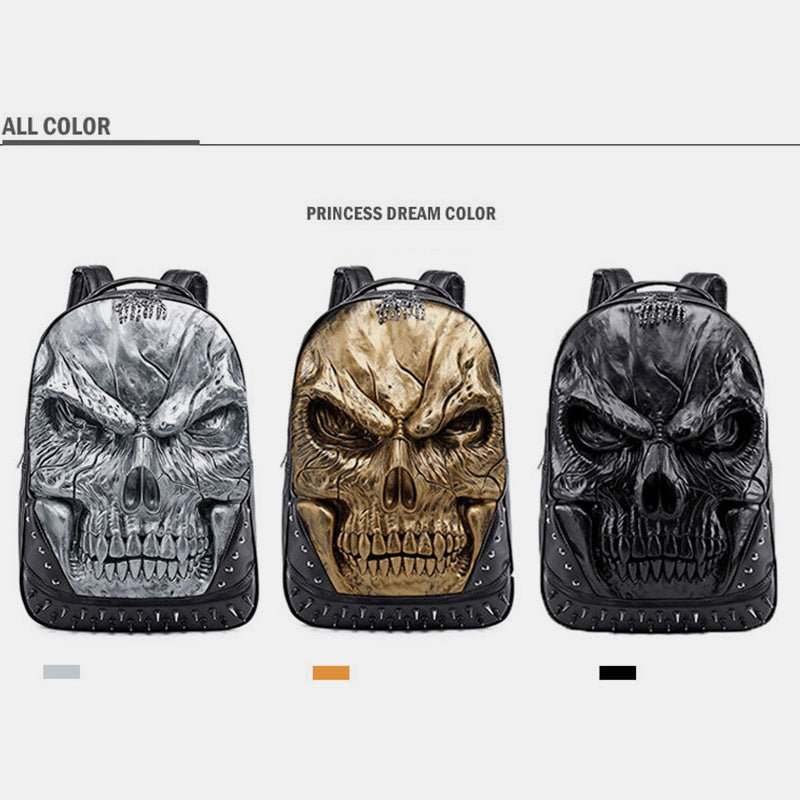 3D Skull Punk Rivet Leather Backpack | Waterproof Embossed Ghost Head Knapsack