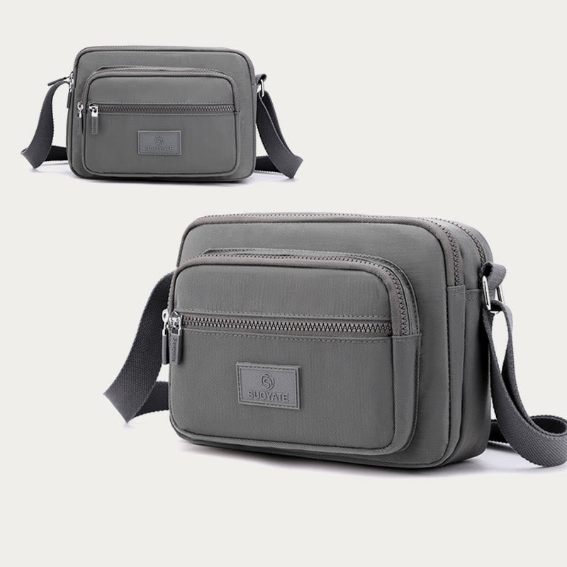 Dark gray four-zip lightweight nylon crossbody bag for women