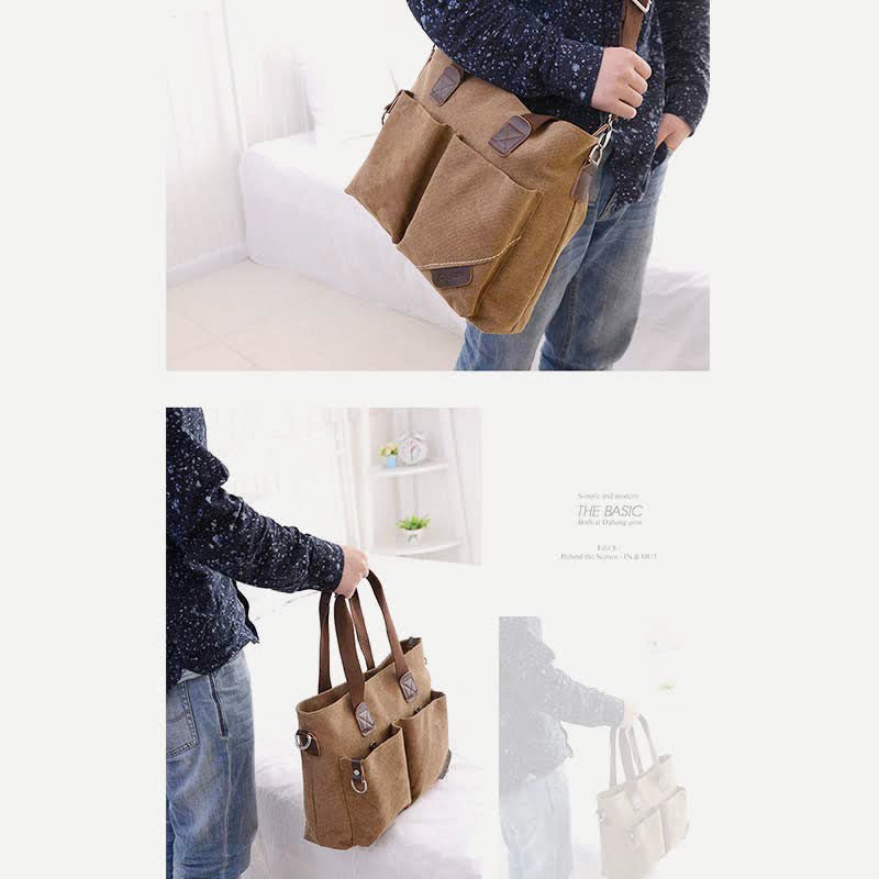 Unisex Canvas Shoulder Bag – Retro Casual Handbag & Work Tote